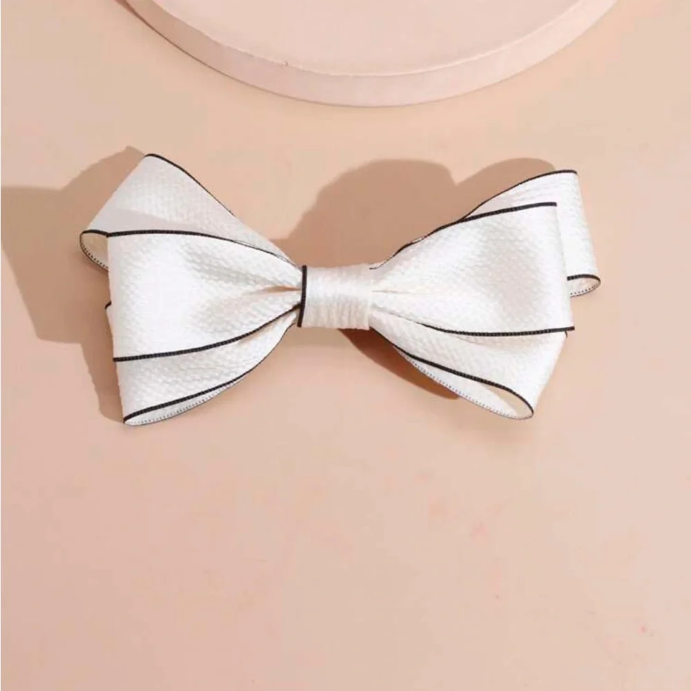 White And Black Trim Ribbon Bow Hair Clip - Picture 3 of 4